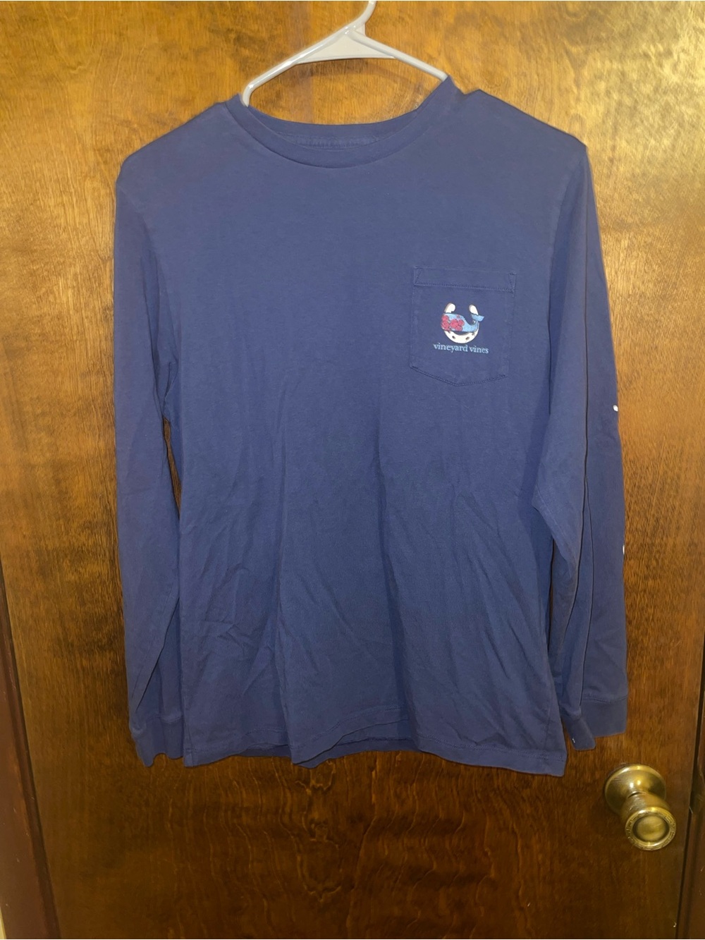 Vineyard Vines Navy Long Sleeve Pocket Tee with Whale Patch